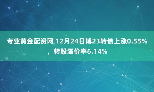 专业黄金配资网 12月24日博23转债上涨0.55%，转股溢价率6.14%