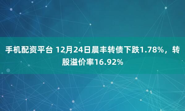 手机配资平台 12月24日晨丰转债下跌1.78%，转股溢价率16.92%