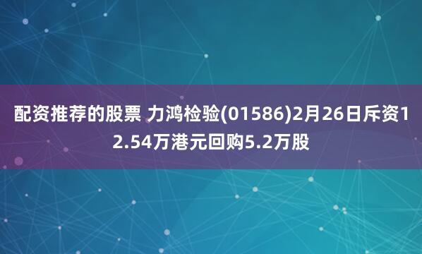 配资推荐的股票 力鸿检验(01586)2月26日斥资12.54万港元回购5.2万股